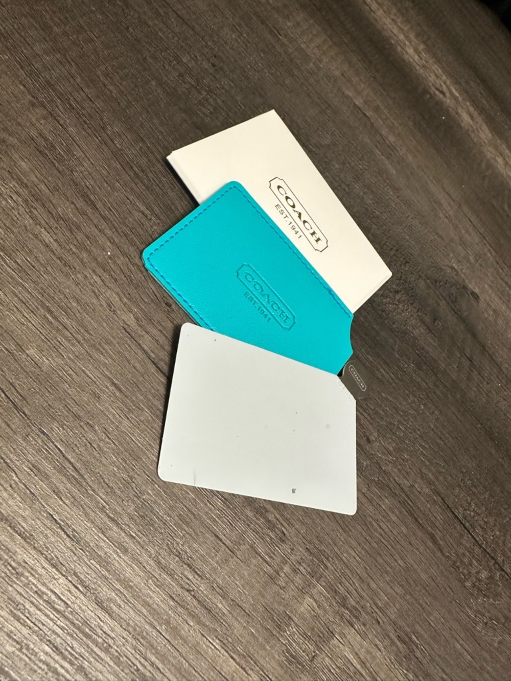 Coach Turquoise Leather Card Sleeve with Silver Compact Mirror - Picture 3 of 3